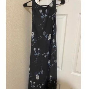 Black maxi dress with blue flower print